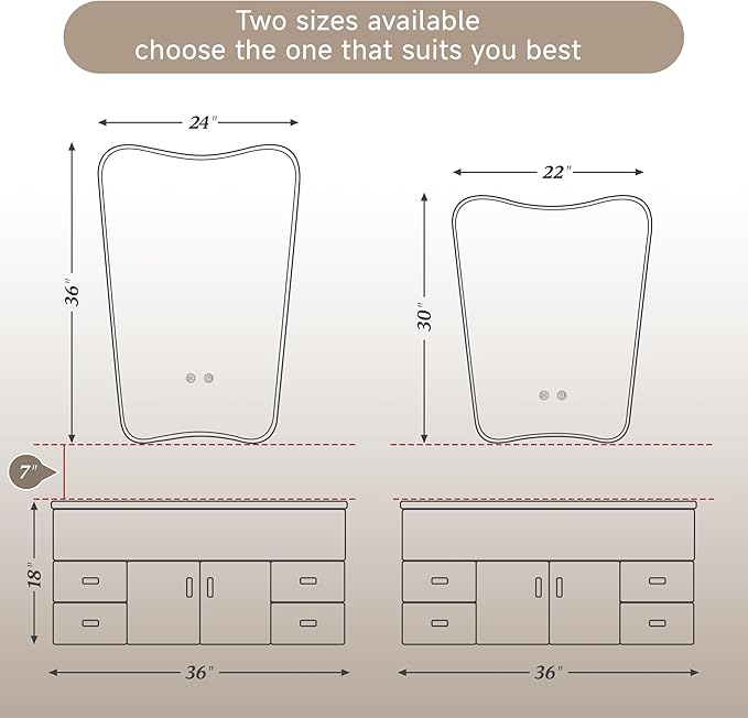 24“x36” Irregular Backlit Bathroom Mirror with Lights, Abstract Vanity Mirror with Lights, Anti-Fog Wall Mirror,Dimmable