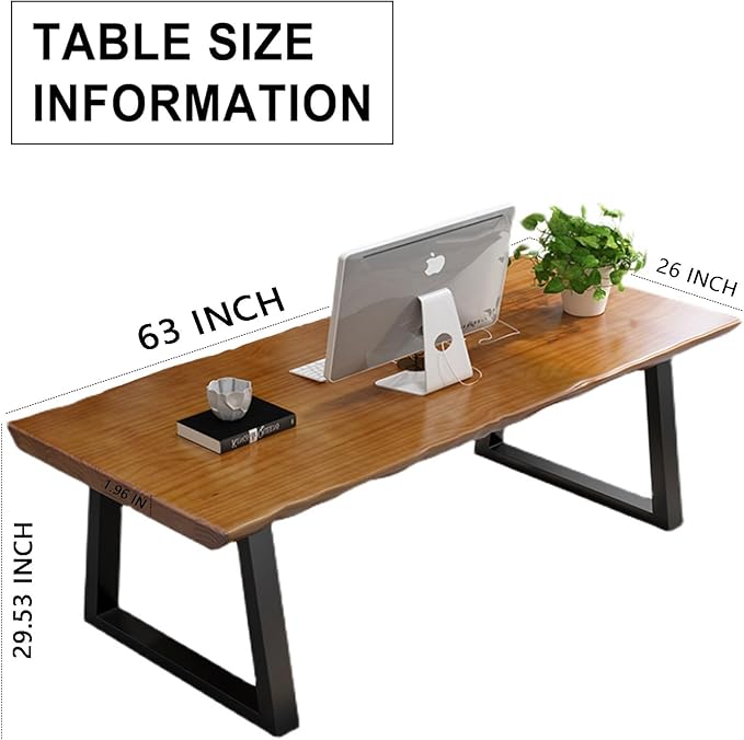 Modern Solid Wood Executive Desk – Spacious and Minimalist Home Office Workstation Perfect for Writing and Professional Use (Light Brown, 62.99in)