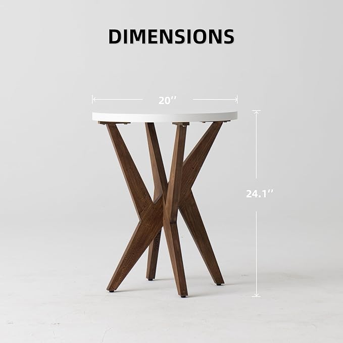 Farmhouse Round End Table Set of 2 with MDF Top and Crossed Legs, Boho Small Side Table for Living Room, Balcony, Small Spaces, Easy Assembly Bedside Table
