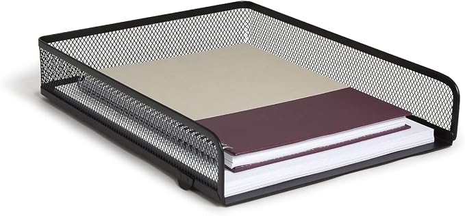 TRU RED Front‑Load Stackable Metal Letter Tray, Matte Black, 2‑Pack – Durable Desktop File Organizer for Paper & Documents