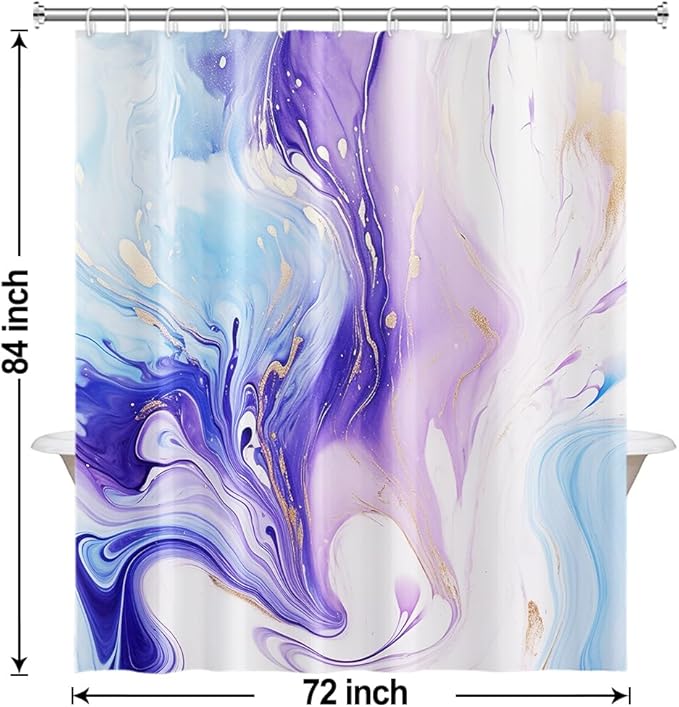 Purple Shower Curtain, Ombre Purple and Blue Marble Shower Curtain for Bathroom Waterproof Abstract Shower Curtain Set with Hooks, 72x84 Inch