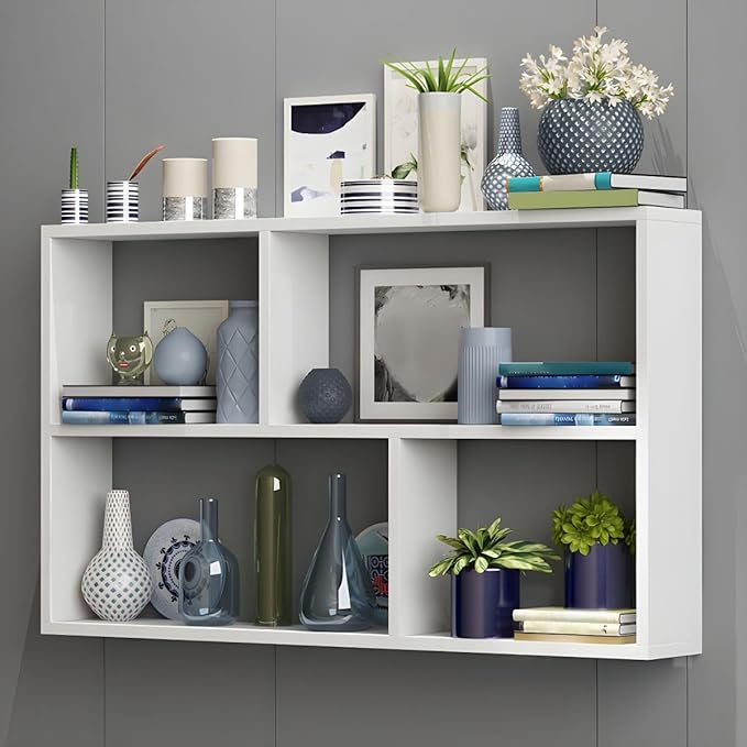 RUNNUP Floating Wall Mount Bookcase Engineered Wood Book Shelf Decor Wall Shelf for Study Room Office Living Room, White 47.2" L x 9.4" W x 25.6" H