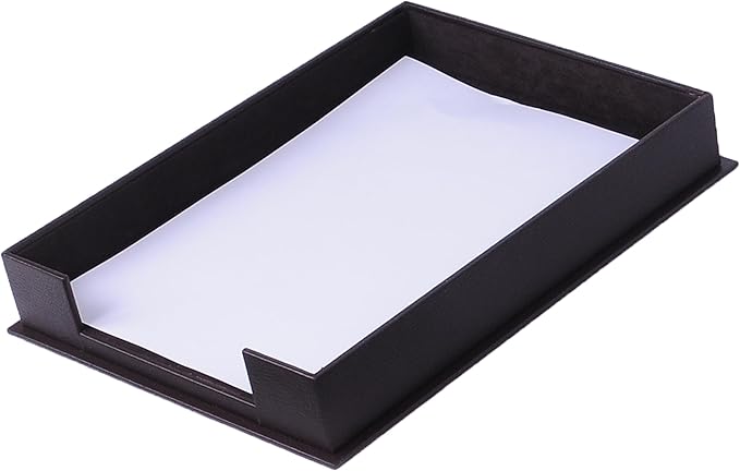 Handmade Leather Single Paper Tray – Luxury Leather Valet Tray & Desk Organizer Tray – Office Desk Accessories, Mail Organizer & Document Holder with Velvet Interior (Brown)