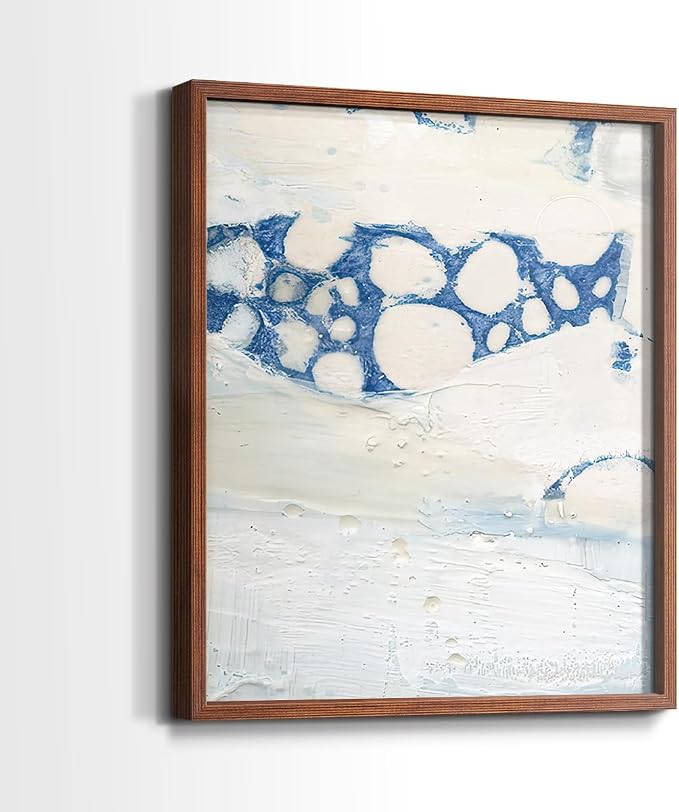 Renditions Gallery Set of 2 Peel & Stick Framed Prints, Textured Abstract Wall Art, Beach Themed Bubble Design Wall Decor, Re-Stickable - Ready to Hang - 11"x14" - Walnut Frame LT588