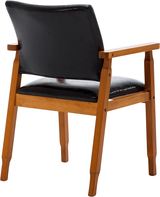 NOBPEINT Mid-Century Dining Side Chair with Faux Leather Seat in Black, Arm Chair in Walnut,Set of 4