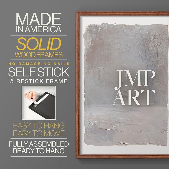 Renditions Gallery Set of 2 Peel & Stick Framed Prints, Watercolor Abstract Wall Art, Neutral Tones Textured Brushstrokes Wall Decor, Re-Stickable - Ready to Hang - 11"x14" - Walnut Frame LT588