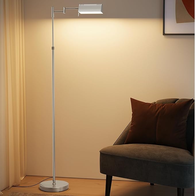 SUNMORY Dimmable LED Pharmacy Floor Lamp, 16W/1500LM Bright Reading Floor Lamp with Remote & Touch Control, 350°Swing Arm, Adjustable Task Craft Standing Lamp for Living Room Bedroom Office, Nickel