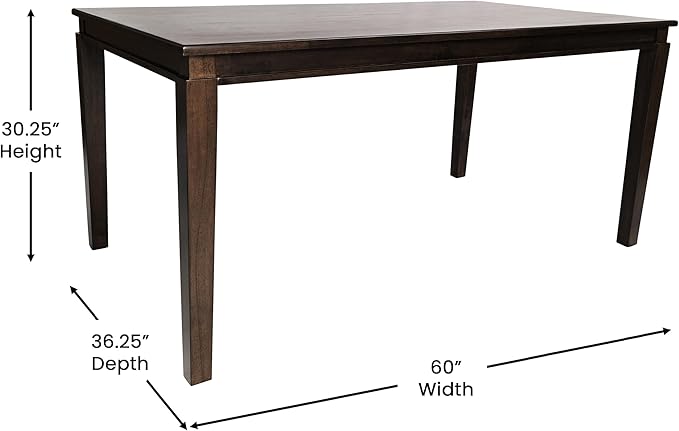 Merrick Lane Hayden 60" Solid Wood Dining Table with Tapered Wooden Legs, Seating for 6, Wenge Matte