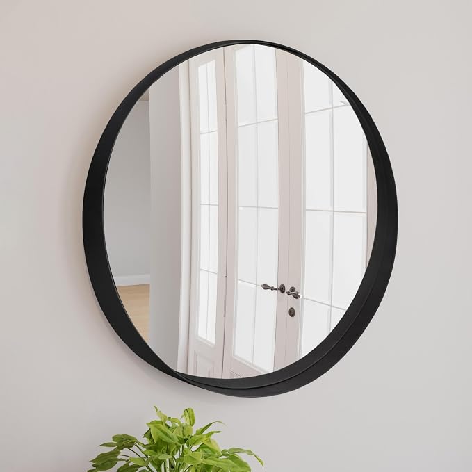 Design House 36-Inch Violette Wall Mirror – Round Mirror with Black Iron Metal Frame – Midcentury Modern Design for Entryway, Vanity, Living Room, Bathroom, 589887