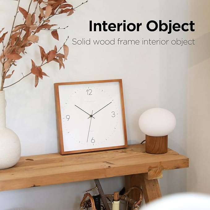 mooas Wooden Frame Flatwood Wall Clock,12" Non-Ticking Sweep Movement Decorative Battery Operated Wall Clock for Home Living Room Kitchen Bedroom Office School (Dark Brown)