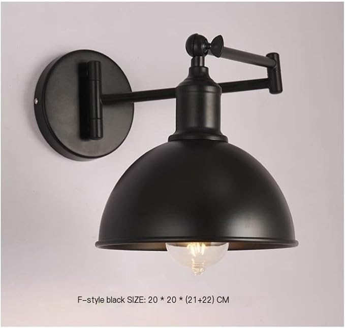 Folding Wall Lamp Retro Rocker Arm Wall Lamp Bedroom Bedside Lamp Iron Art Living Room Study Reading Wall Sconce Swing Arm Adjustable Vintage Wall Mount Light Sconce (Color : F-Black)