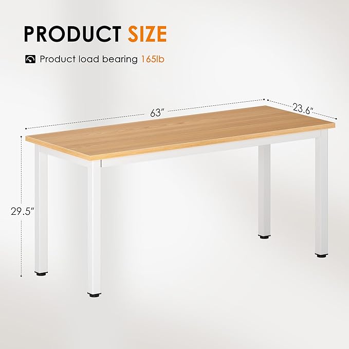 DlandHome 63 inches X-Large Computer Desk, Composite Wood Board, Decent and Steady Home Office Desk/Workstation/Table, BS1-160TW Teak and White Legs, 1 Pack