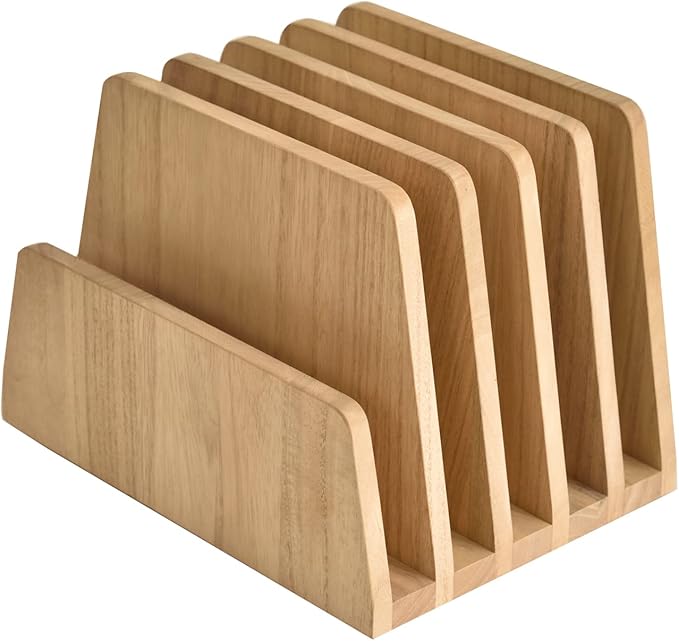 KIRIGEN Wooden Desk Mail Organizer, 5-Slot File Holder and Letter Sorter for Mail, Folders, Bills, Papers, Notebooks, Home Office, Classroom, Countertop, No Assembly, Natural 5KWJJ-NA