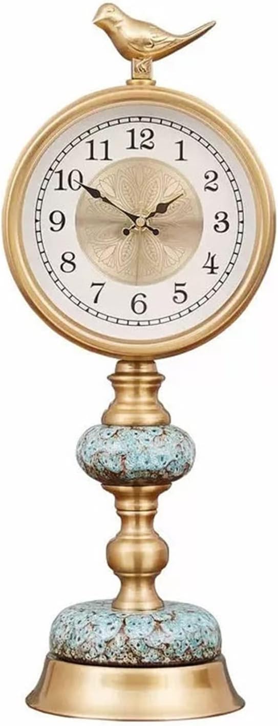 Desk Clock Metal Decorative Table Clock Desk Clock Ornaments Light Luxury Creative Clock Ceramic Body Suitable Home Bedroom Decor (Color : Brass)