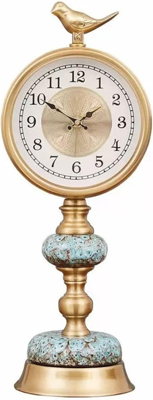 Desk Clock Metal Decorative Table Clock Desk Clock Ornaments Light Luxury Creative Clock Ceramic Body Suitable Home Bedroom Decor (Color : Brass)