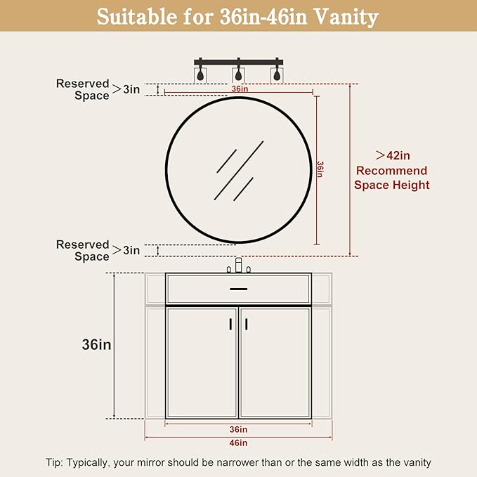 WallBeyond 36 Inch Natural Round Wood Mirror, Large Circle Wooden Frame Wall Mirror for Bathroom, Living Room, Bedroom, Entryway
