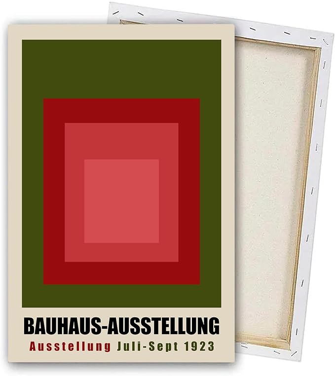 Green Bauhaus Wall Art Color Block Artwork Abstract Geometric Prints Boho Geometric Wall Art Bauhaus Exhibition 1923 Poster Mid Century Modern Painting Red and Green Picture 16x24inch Wood Framed