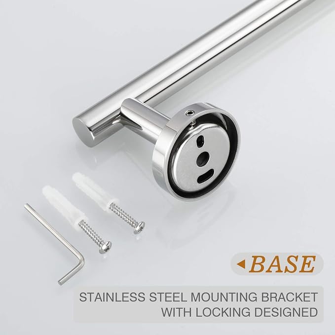 USHOWER Polished Chrome Towel Bar, 18-Inch Towel Racks for Bathroom Wall-Mounted, SUS304 Stainless Steel Towel Rod (Total Length 20-Inch)