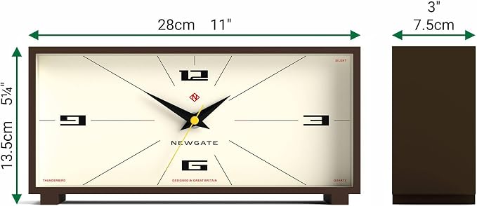 NEWGATE® Thunderbird Desk Clock | Retro Contemporary Rectangular Design | Mocha Brown | Modern mid-Century Style for Desk, Mantel, Table top or Shelf