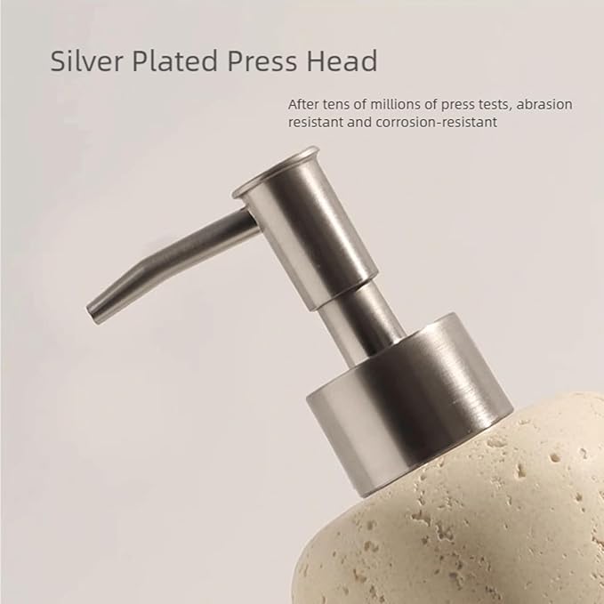 Soap Dispensing Refillable Stone Soap Dispenser Beige Travertine Liquid Shampoo Bottles Marble Hand Soap Dispenser for Bathroom Kitchen New Home Essentials
