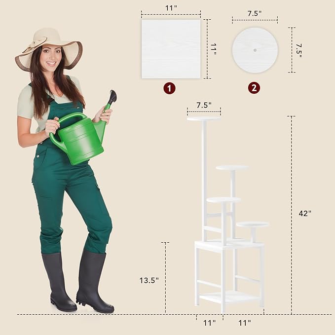 Homsorout Plant Stand Indoor with Grow Light, 5-Tiered Tall Plant Stand Indoor, Metal Plant Shelf with Adjustable Light, Ideal for Living Room, Garden, Round Patio white