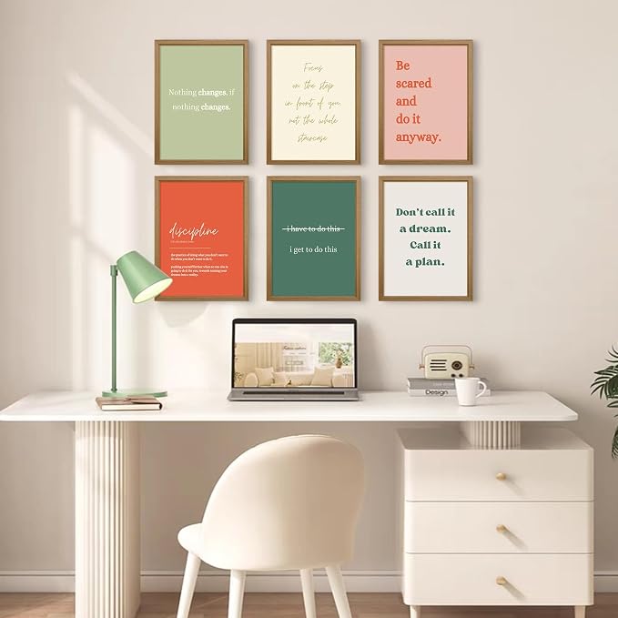 Office Wall Art Motivational Posters Inspirational Quote Canvas Wall Decor Office Positive Pictures Inspirational Classroom Art Motivational Work Prints for Gym Home 12x16 Inch Framed Set of 6