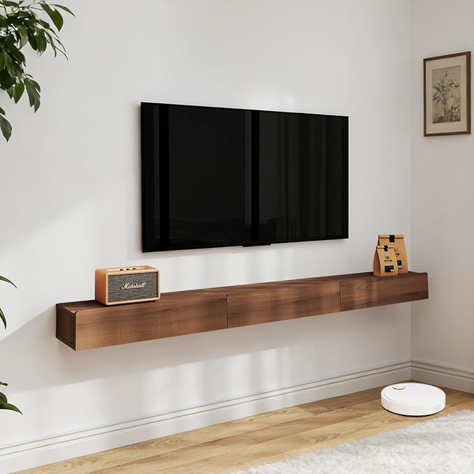 Floating Solid Wood Console Table, 71'' Wall Mounted Narrow Entryway Table with Storage Shelf, Modern Couch Shelves Small Entry Way Tables for Entryway, Front Hall, Hallway (Walnut, 70.86IN)