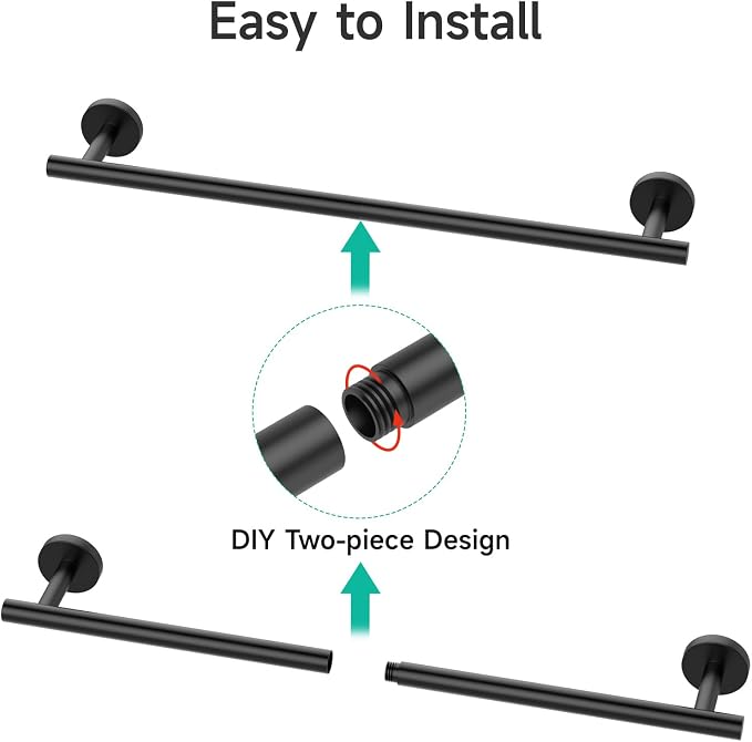 USHOWER Matte Black Towel Bar, 14-Inch Towel Rack for Bathroom Wall Mounted, Thicken SUS304 Stainless Steel Towel Rod Modern Home Decor (Total Length 16-Inch)