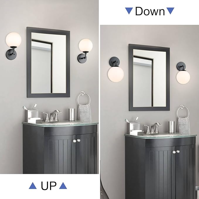 XiNBEi Lighting Wall Light 1 Light Vintage Wall Sconce with Globe Glass, Bathroom Vanity Light in Matte Black for Bathroom & Bedroom XB-W1211-MBK
