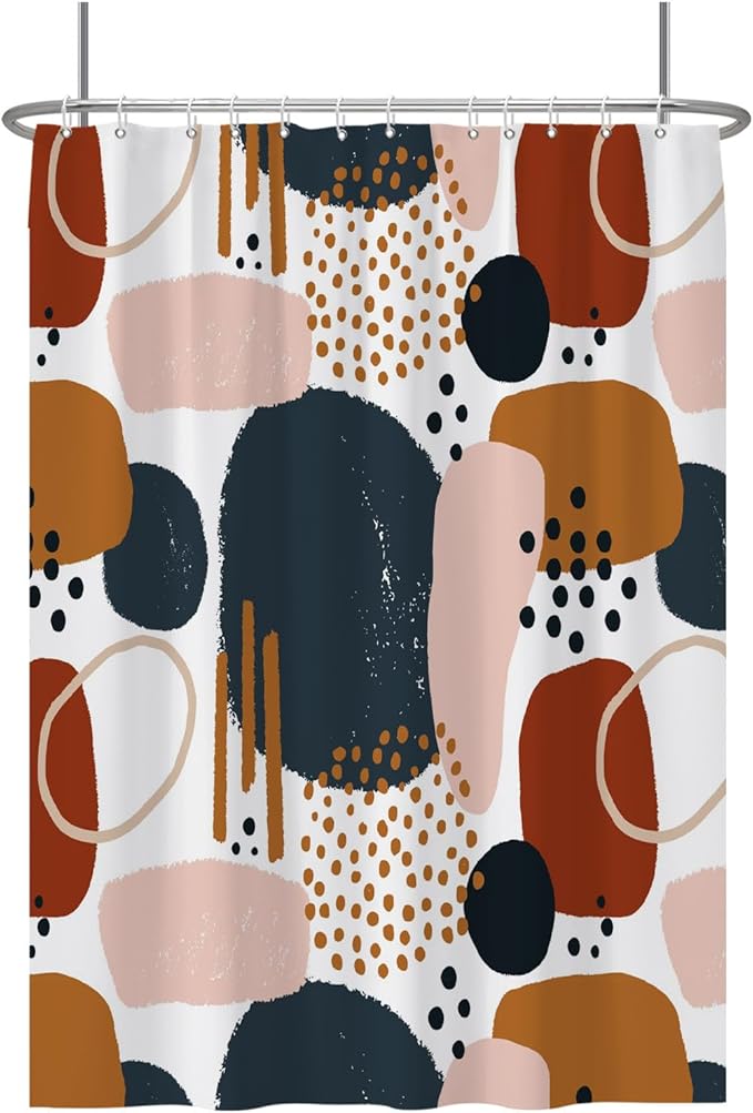 Baocicoo Abstract Shower Curtain Grey and Brown Blocks Black Dots Aesthetic Minimalist Shower Curtains for Bathroom Hostel Hotel Durable Fabric Waterproof Curtain for Bathroom with Hooks 72x96Inches