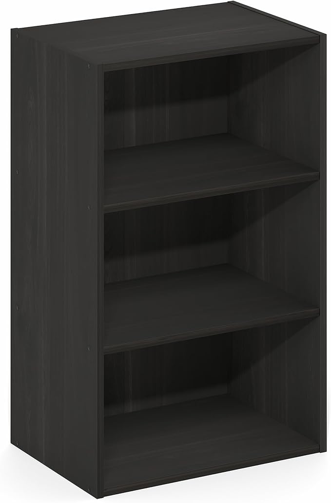 Furinno Basic Book Shelf, 3-Tier Bookshelf, Storage Organizer Bookcase with Open Shelf, 11 x 17 x 26, for Living Room, Bedroom, Home Office, Espresso