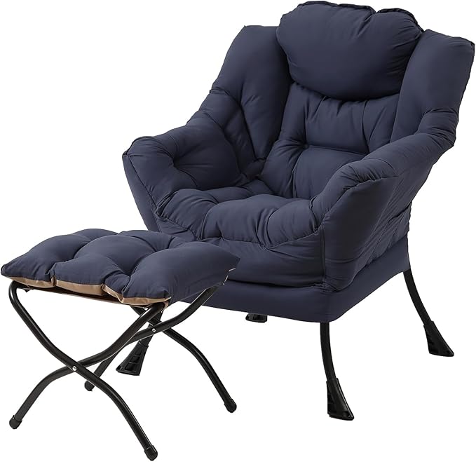 Tiita Modern Large Accent Chair with Ottoman, Navy, Comfy Leisure Sofa Armchair with Ottoman, Reading Chair with Footrest for Bedroom, Living Room, Dorm Rooms