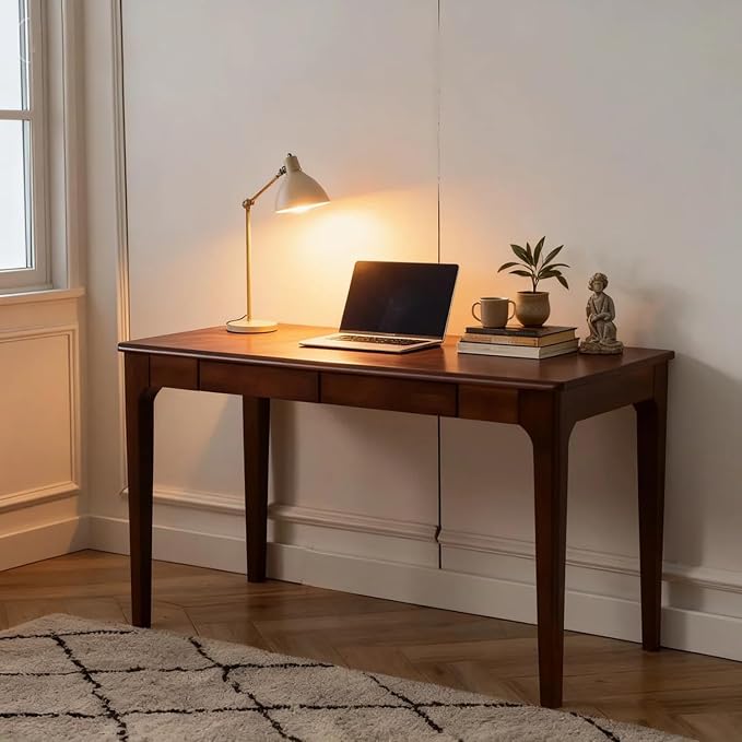 Solid Wooden Desk with Drawers, Small Writing Desk with Drawers for Computer, PC Desk for Work, Study or Gaming, Easy to Assemble