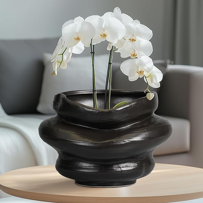 Ceramic Pots for Plants 10.6 Inch - Bonsai Flower Pots for Indoor Plants with Drainage Hole, Decorative Outdoor Pot for Plant, Gift for Men Women, Black