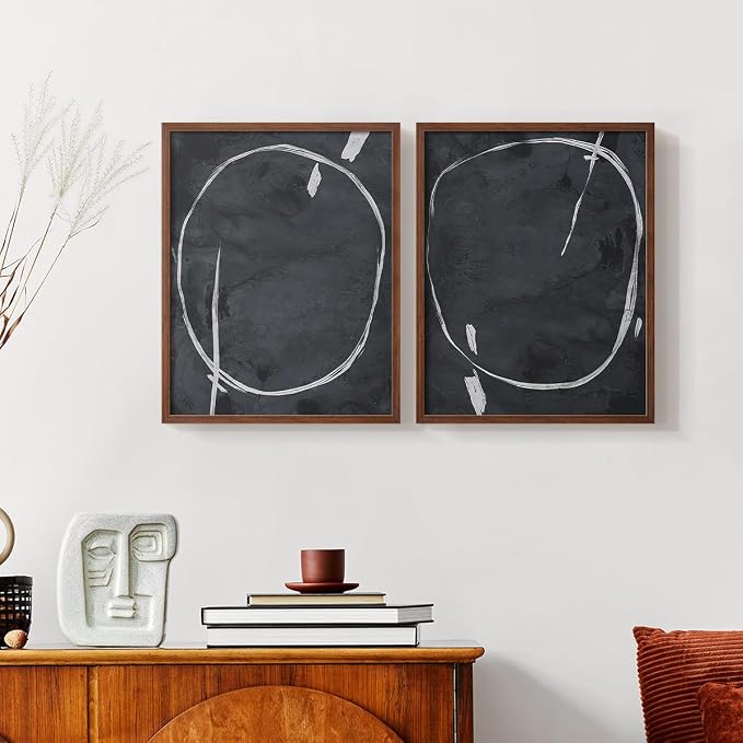 Renditions Gallery Set of 2 Peel & Stick Framed Prints, Abstract Wall Art, Circular Momentum Design Wall Decor, Re-Stickable - Ready to Hang - 8"x10" - Walnut Frame LT588