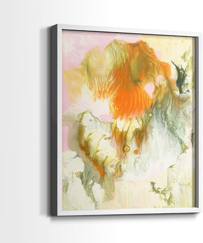 Renditions Gallery Set of 2 Peel & Stick Framed Prints, Modern Abstract Wall Art, Mix Color Oil Paint Design Wall Decor, Re-Stickable - Ready to Hang - 8"x10" - White Frame LT588