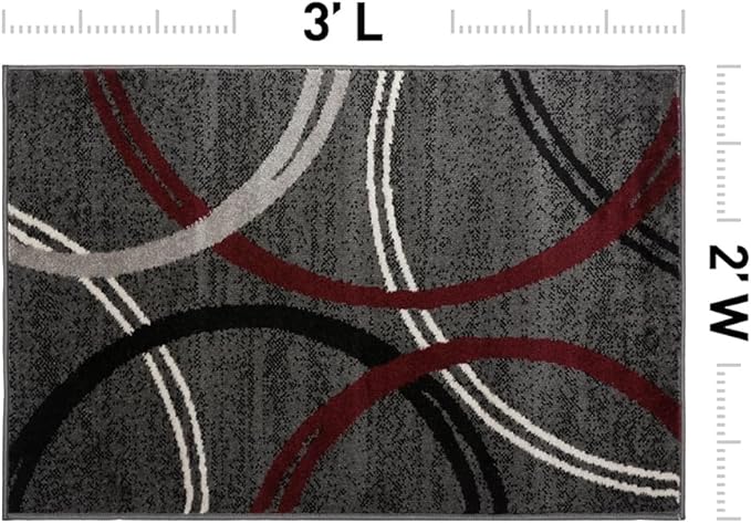 Rugshop Modern Wavy Circles Design Non-Shedding Accent Rug, Carpet for Entryway or Bathroom, Red, 2' x 3'