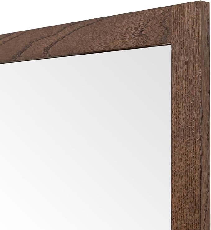 ARIEL Rectangular Wooden Mirror 24" x 36" in Brown Oak, Flexible Horizontal/Vertical Hanging for Bathroom, Vanity, Entryway & Living Room Decor, Farmhouse Style