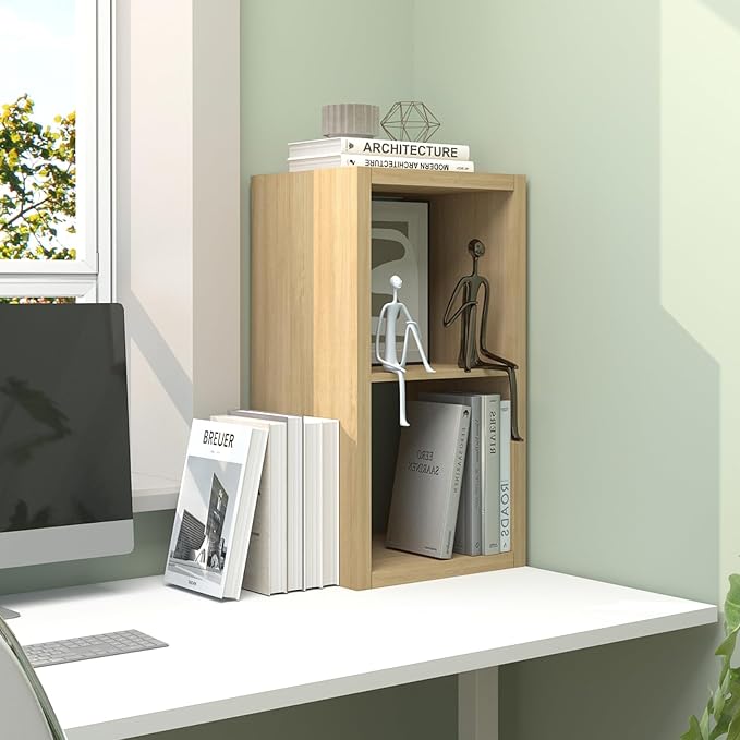 CTESNE【2026 Wooden Thick Frame 2 Cube Storage Organizer Shelf with Anti-Tipping Kits + Reversible Open Back Bookcase, Horizontal and Vertical Dual-use（Oak Color,11inch）