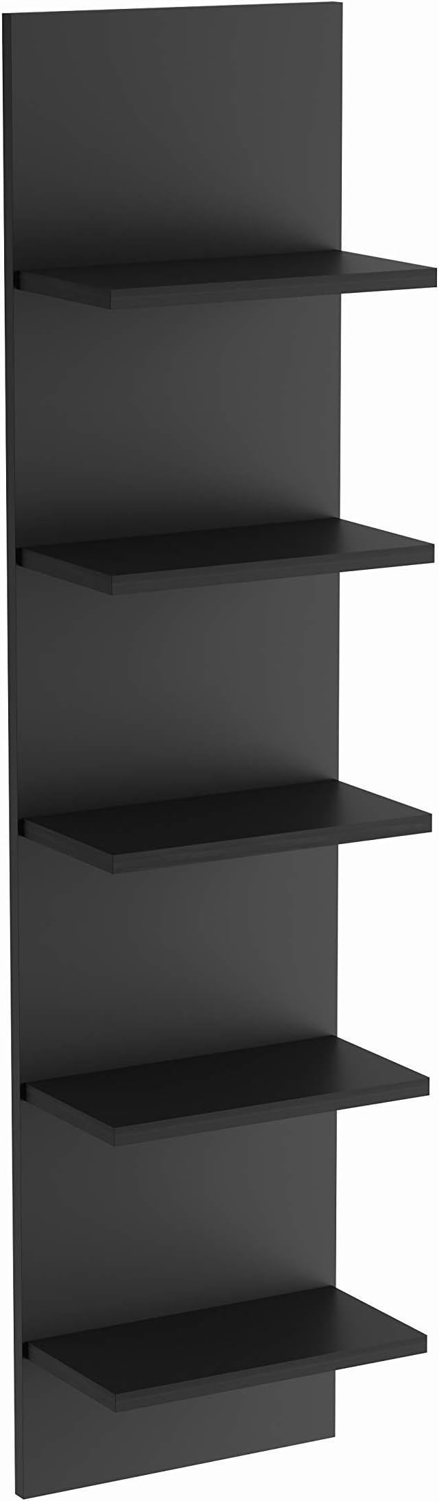 Wide Column Wall Shelf in Black Grain Finish Modern Contemporary MDF Wood Matte