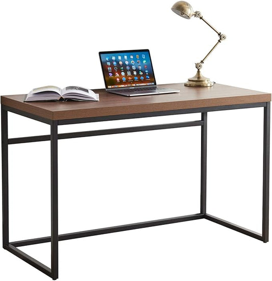 CENSI 47" Walnut Writing Computer Laptop PC Desk, Dark Wood | Extra Thick 1.6" Tabletop, Heavy-duty Metal Frame
