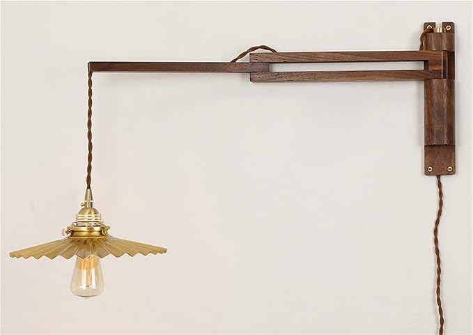 Classic Retro Walnut Lamp, Ceramic/Glass/Bronze Lampshade, Long Arm Swing Arm Folding Adjustable Wooden Light, Indoor Lighting, Sconce, Decoration,C