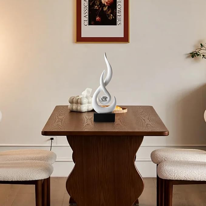 Octdays White Abstract Statue Sculpture Decorations, 11.61" H Modern Sculptures Home Décor Accents, Resin Art Flame Figurines for Living Room Table Centerpiece Office Desk TV Stand Decor