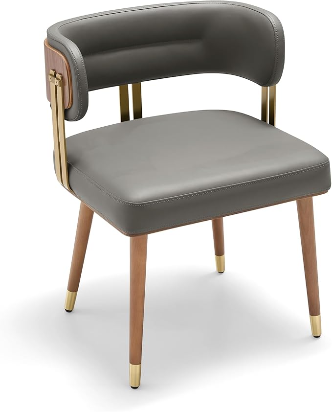 Modern Upholstered Leather Dining Chairs with High-Resilience Foam Cushion, Walnut Wood Veneer&Gold Metal Legs, 22Lx20.5Wx28.3H Inches, Anti-Slip Kitchen Chairs for Dining Room,Grey