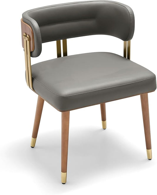 Modern Upholstered Leather Dining Chairs with High-Resilience Foam Cushion, Walnut Wood Veneer&Gold Metal Legs, 22Lx20.5Wx28.3H Inches, Anti-Slip Kitchen Chairs for Dining Room,Grey