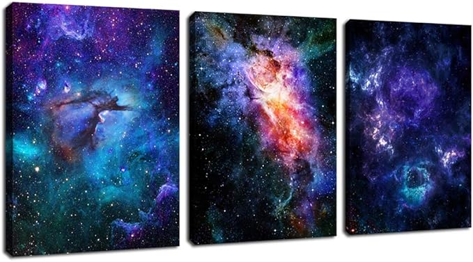 arteWOODS Canvas Wall Art Outer Space Pictures Fantastic Starry Painting Artwork Galaxy Nebula Canvas Prints for Bedroom Bathroom Living Room Kicthen Office Home Wall Decor 12" x 16" x 3 Panels