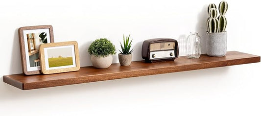 Fun Memories 48 Inch Floating Shelves, Rustic Solid Wood Wall Shelves Set of 1, 8 Inch Deep Floating Shelf for Bathroom, Bedroom, Heavy-Duty Wooden Shelf Wall-Mounted for Home Decor & Storage