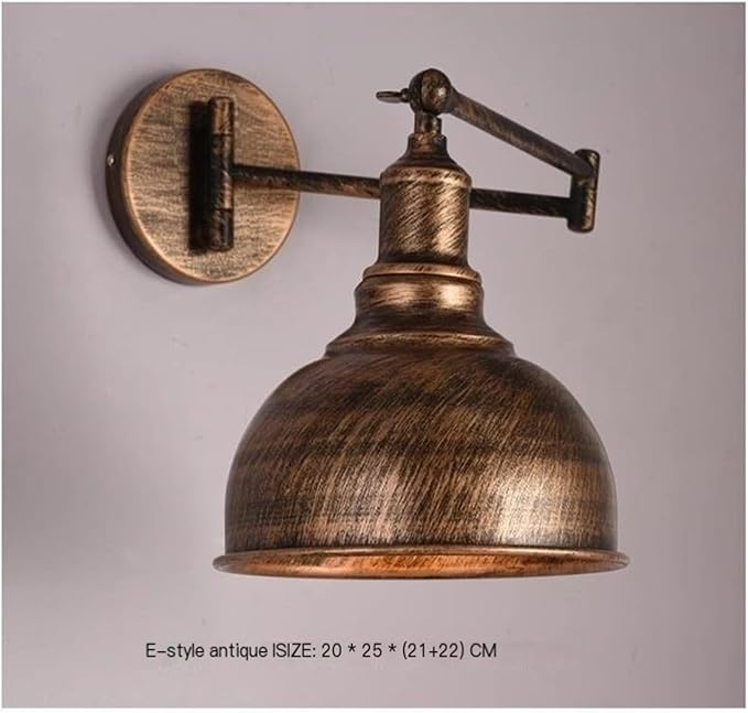 Folding Wall Lamp Retro Rocker Arm Wall Lamp Bedroom Bedside Lamp Iron Art Living Room Study Reading Wall Sconce Swing Arm Adjustable Vintage Wall Mount Light Sconce ( Color : E-Antique color )