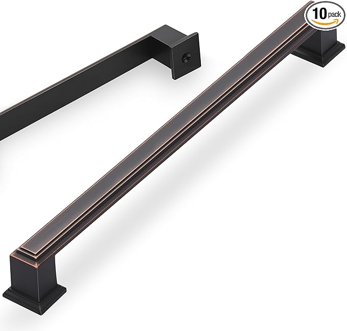 Lardmon 10 Pack 10 Inch(254mm) Hole Center Oil Rubbed Bronze Modern Cabinet Pulls Kitchen Cabinet Handles Kitchen Cabinet Hardware Timeless Drawer Pulls for Dresser Cupboard Wardrobe, ORB(10x10)