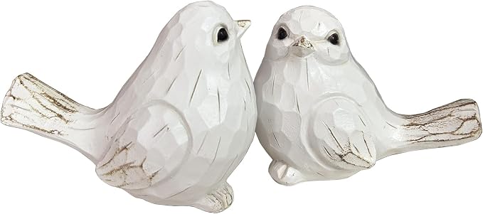 Set of 2 White Bird Decor for Home Decor, Farmhouse Bird Decor Bird Statue Sculpture - Decorative Carved Rustic Distressed Animal Bird Decor Ornaments - Collectible Bird Figurine | Spring